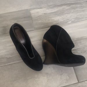 AUTHENTIC Bottega Veneta black suede wedge booties